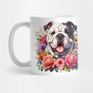 An English bulldog with beautiful colorful flowers Mug